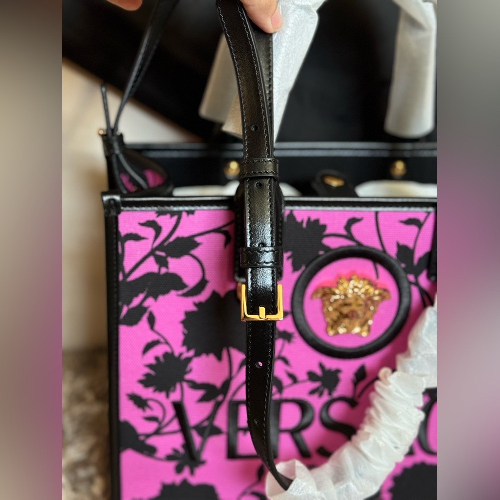 ***NIB & RARE VERSACE*** Floral Book Small Canvas Leather 2-Way Tote Bag LUXURY - Picture 13 of 15